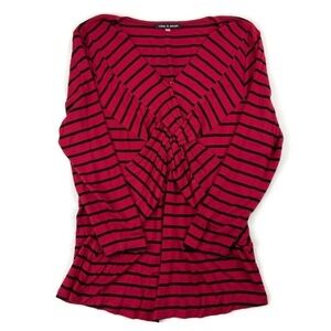 Cable & Gauge Womens Blouse Red Black Stripe Large